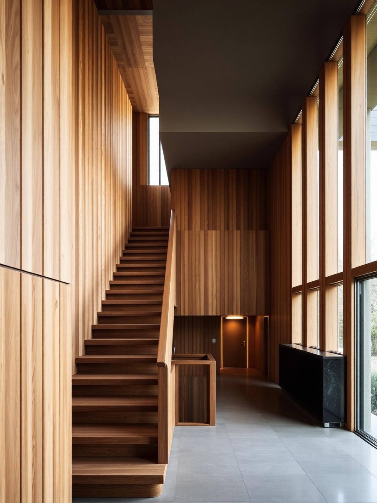 Architectural Interiors in Natural Oak — Villa staircase, Ticino
